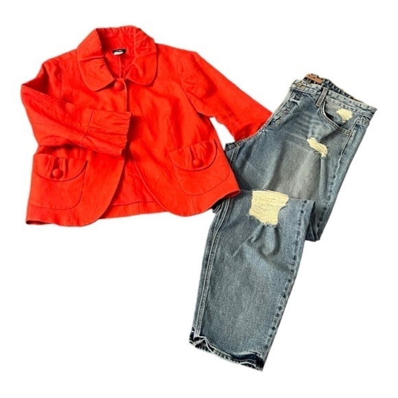 J. CREW Linen Orange One Button Bell Sleeve Jacket Size 4 - Picture 6 of 7